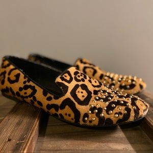Steve Madden Leopard Flats with gold studs.